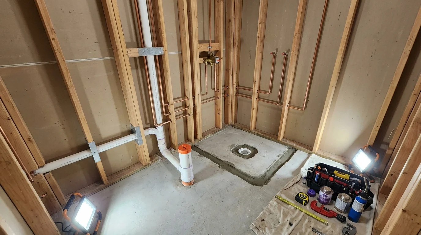 Bathroom rough-in plumbing during remodel by Johns Plumbing LLC in Waianae