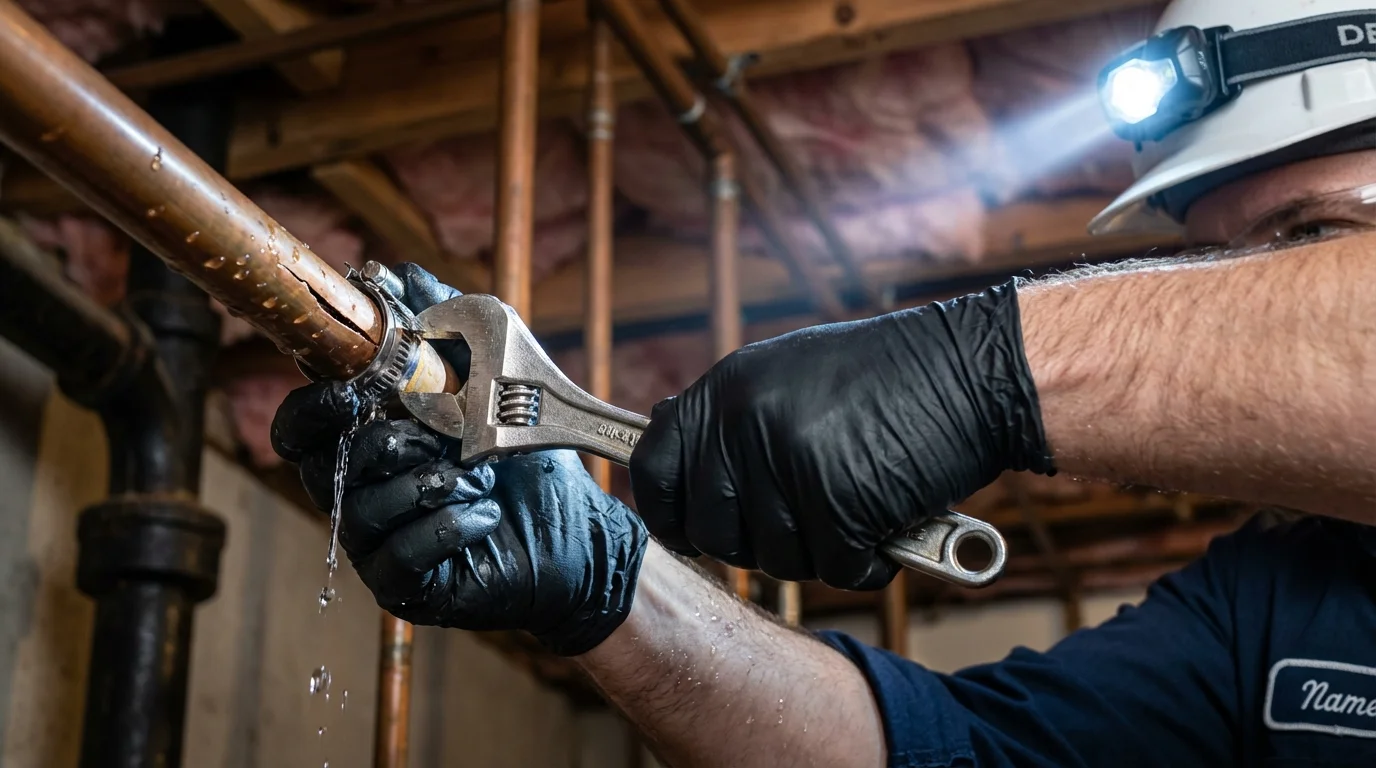 Emergency pipe clamp repair being performed by a Johns Plumbing LLC plumber in Waianae