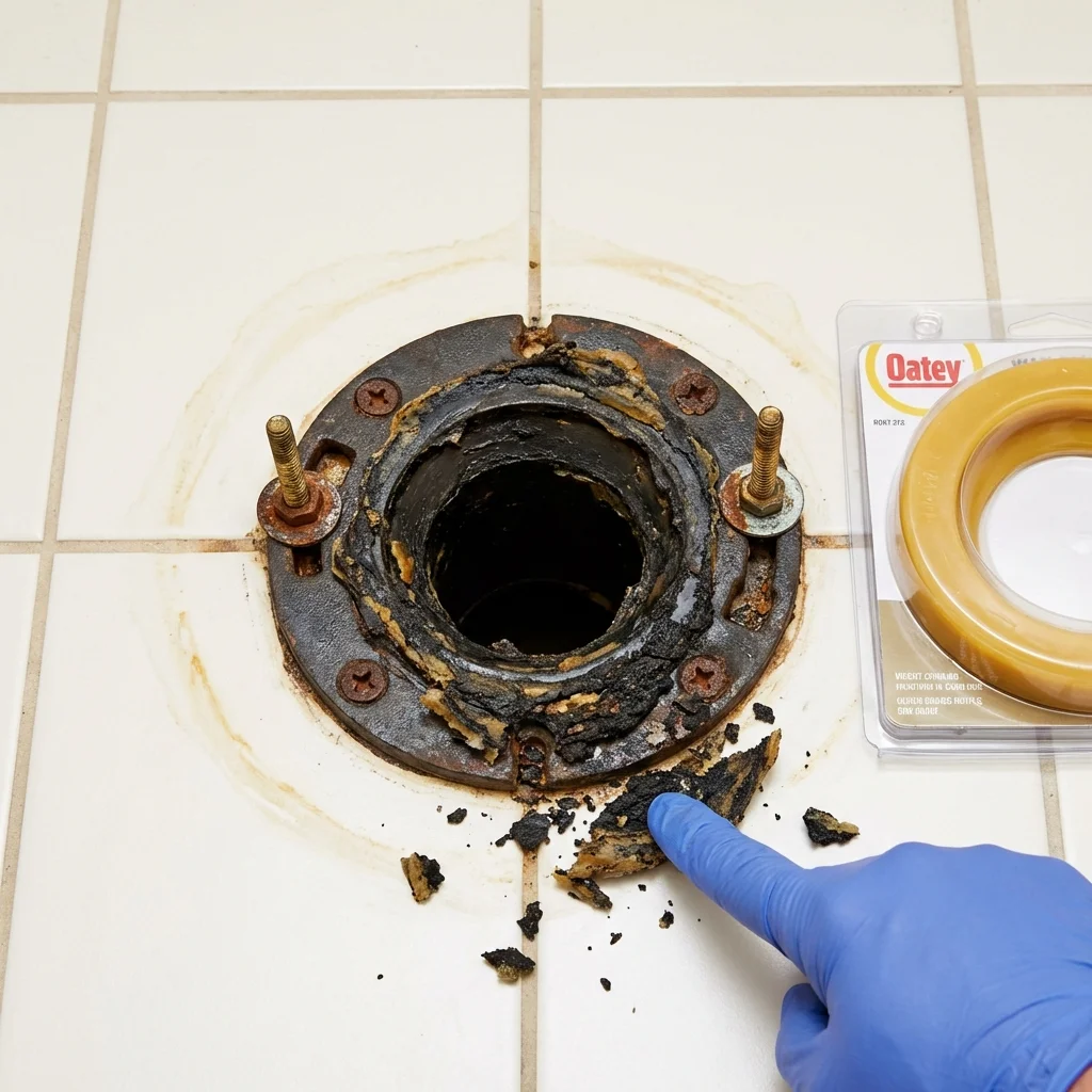 Failed wax ring showing water seepage at the base of a toilet in a Waianae, HI home